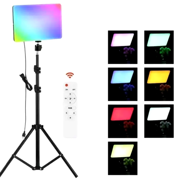 RGB лампа 26 см PM-26 квадратна для блогерів візажистів і контент-мейкерів з пультом і настроюванням кольору - зображення 2