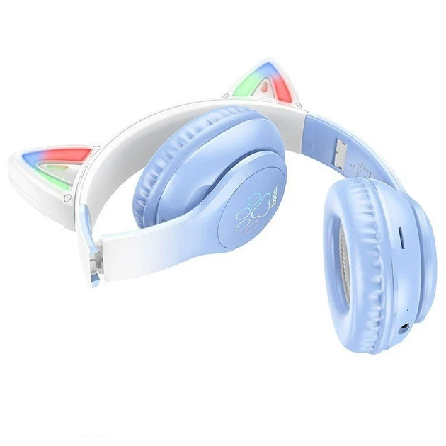 Накладные беспроводные наушники Hoco W42 Cat Crystal Blue - изображение 2