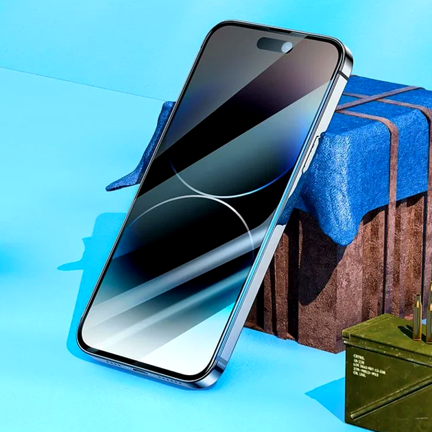 Защитное стекло Hoco Guardian для iPhone 15 и 16 черное противоударное с фильтром конфиденциальности и анти-отпечатками - изображение 8