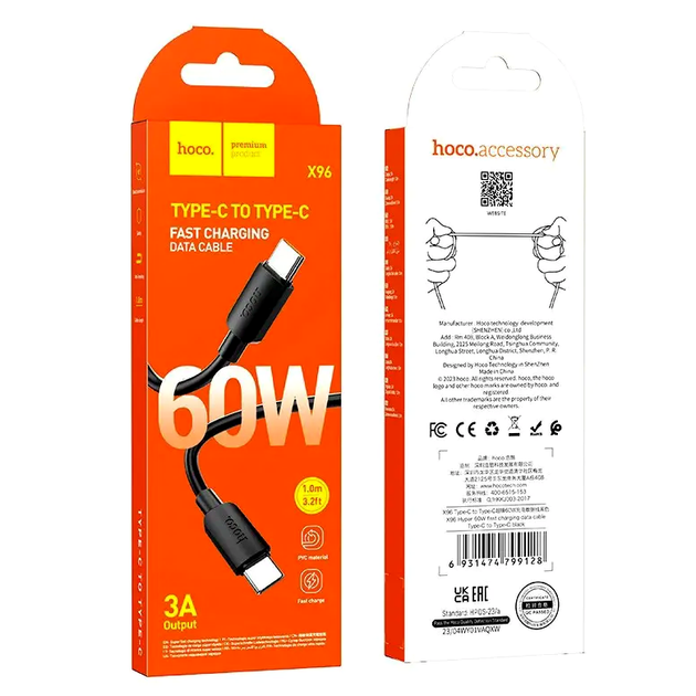 Кабель Hoco X96 Hyper Type-C для швидкого заряджання та передавання даних 60W довжина 1 м чорний - Фото 2 Кабель Hoco X96 Hyper Type-C для швидкого заряджання та передавання даних 60W довжина 1 м чорний - зображення 2