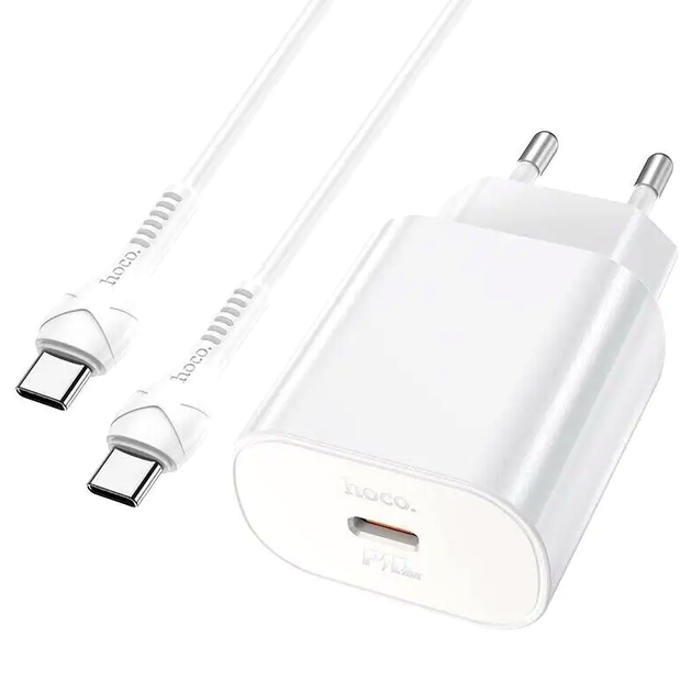 Мережевий зарядний пристрій Hoco N22 Jetta 25 W для смартфонів Samsung і Apple з кабелем Type-C на Lightning - Фото 5 Мережевий зарядний пристрій Hoco N22 Jetta 25 W для смартфонів Samsung і Apple з кабелем Type-C на Lightning - зображення 5