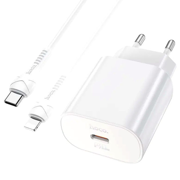 Мережевий зарядний пристрій Hoco N22 Jetta 25 W для смартфонів Samsung і Apple з кабелем Type-C на Lightning - Фото 10 Мережевий зарядний пристрій Hoco N22 Jetta 25 W для смартфонів Samsung і Apple з кабелем Type-C на Lightning - зображення 10