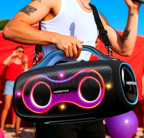 Портативная Bluetooth колонка Hopestar Party 168 черная для вечеринок и активного отдыха с мощным звуком 400 Вт RGB подсветкой - изображение 2