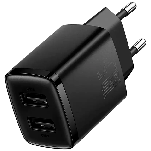 Зарядний пристрій Baseus Compact Charger 2U 10.5 W для смартфонів і планшетів з двома USB Type-A портами та швидким заряджанням - Фото 9 Зарядний пристрій Baseus Compact Charger 2U 10.5 W для смартфонів і планшетів з двома USB Type-A портами та швидким заряджанням - зображення 9