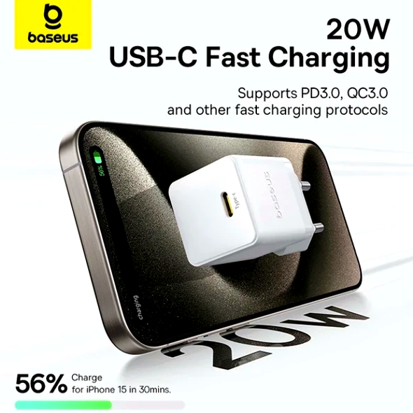 ЗЗП Baseus Palm зарядний пристрій 20 W USB Type-C для швидкого заряджання смартфонів і планшетів - Фото 7 ЗЗП Baseus Palm зарядний пристрій 20 W USB Type-C для швидкого заряджання смартфонів і планшетів - зображення 7