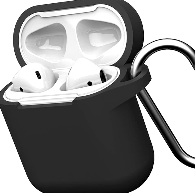 Чехол силиконовый для наушников AirPods 1 2 черный защитный аксессуар для хранения и защиты от повреждений - изображение 3