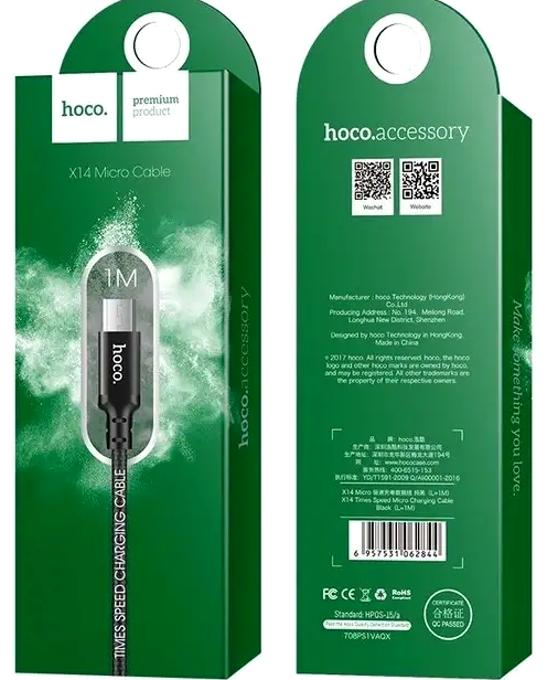 Кабель Hoco X14 Micro USB для швидкого заряджання та синхронізації пристроїв із ПК чорний 1 метр 2 ампери - Фото 3 Кабель Hoco X14 Micro USB для швидкого заряджання та синхронізації пристроїв із ПК чорний 1 метр 2 ампери - зображення 3