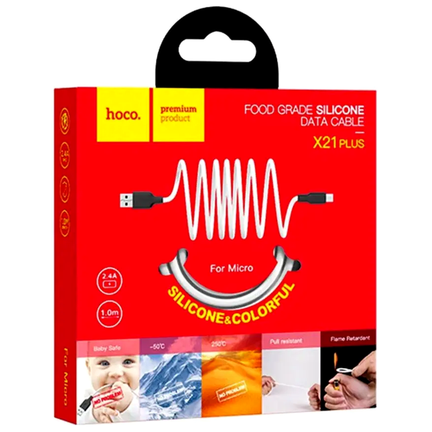 Кабель Hoco X21 Plus силіконовий для заряджання Micro USB 1 м чорно-білий для смартфонів і планшетів із захистом від перегрівання - Фото 5 Кабель Hoco X21 Plus силіконовий для заряджання Micro USB 1 м чорно-білий для смартфонів і планшетів із захистом від перегрівання - зображення 5