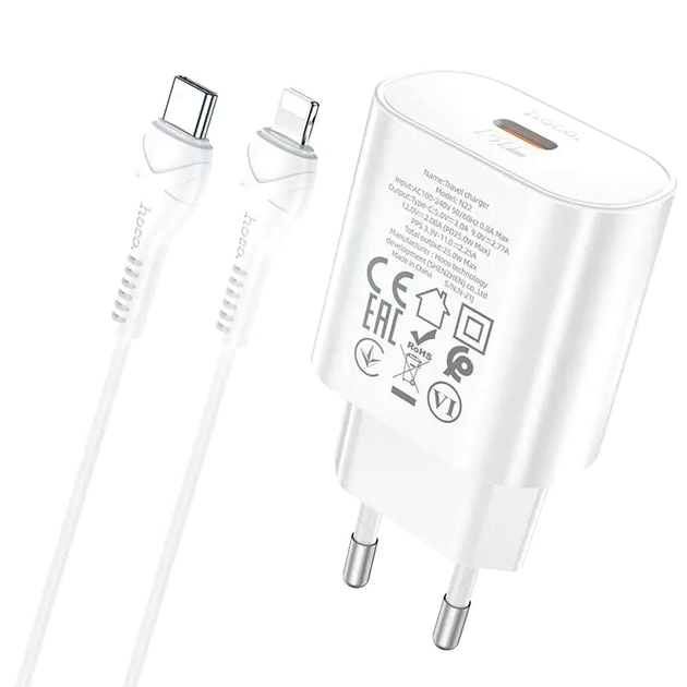 Мережевий зарядний пристрій Hoco N22 Jetta 25 W для смартфонів Samsung і Apple з кабелем Type-C на Lightning - Фото 3 Мережевий зарядний пристрій Hoco N22 Jetta 25 W для смартфонів Samsung і Apple з кабелем Type-C на Lightning - зображення 3