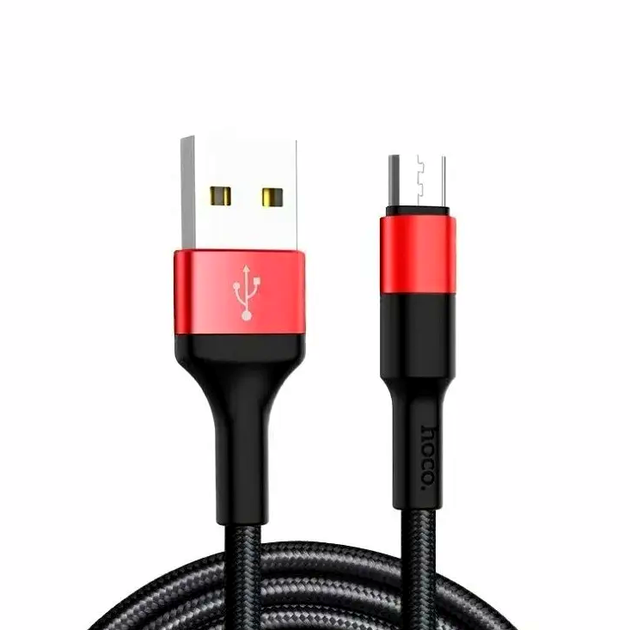 Кабель Hoco X26 Micro USB для швидкого заряджання та передавання даних завдовжки 1 м з нейлоновим обплетенням чорний і червоний - зображення 6