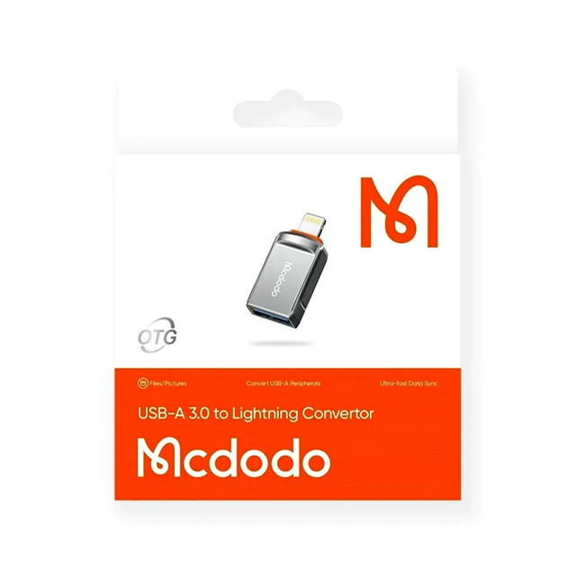 Адаптер McDodo OTG USB-A 3.0 к Lightning для зарядки и передачи данных алюминиевый сплав черный 5В-3А - изображение 2