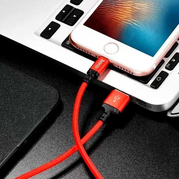 Кабель Hoco X14 Lightning для заряджання та синхронізації пристроїв з USB довжина 1 метр сила струму 2 ампера червоний чорний - Фото 3 Кабель Hoco X14 Lightning для заряджання та синхронізації пристроїв з USB довжина 1 метр сила струму 2 ампера червоний чорний - зображення 3