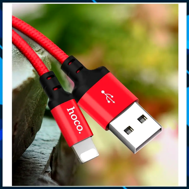 Кабель Hoco X14 Lightning для заряджання та синхронізації пристроїв з USB довжина 1 метр сила струму 2 ампера червоний чорний - Фото 8 Кабель Hoco X14 Lightning для заряджання та синхронізації пристроїв з USB довжина 1 метр сила струму 2 ампера червоний чорний - зображення 8