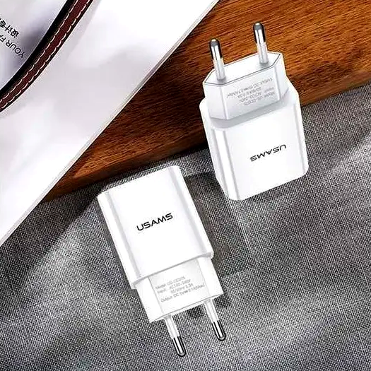 Сетевое зарядное устройство USAMS CC090 T24 2.1A двойное USB для быстрой зарядки смартфонов и планшетов белое - изображение 7