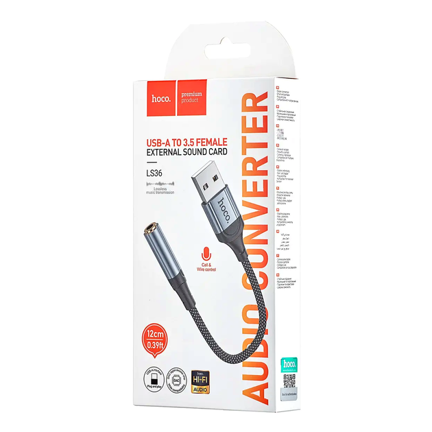 Адаптер Hoco LS36 зовнішня звукова карта USB 3.5 для комп'ютера та ноутбука якісне аудіо відтворення й запис - зображення 2