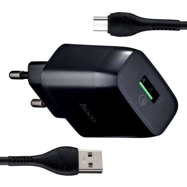 Зарядний пристрій Hoco C72Q Glorious одне портове QC3.0 для швидкого заряджання смартфонів і планшетів чорне - Фото 1 Зарядний пристрій Hoco C72Q Glorious одне портове QC3.0 для швидкого заряджання смартфонів і планшетів чорне - зображення 1