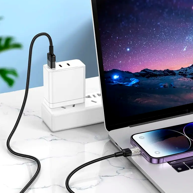 Кабель Hoco U129 Lightning для зарядки и передачи данных устройств Apple черный нейлоновая оплетка 1.2 м 2.4 А - изображение 8