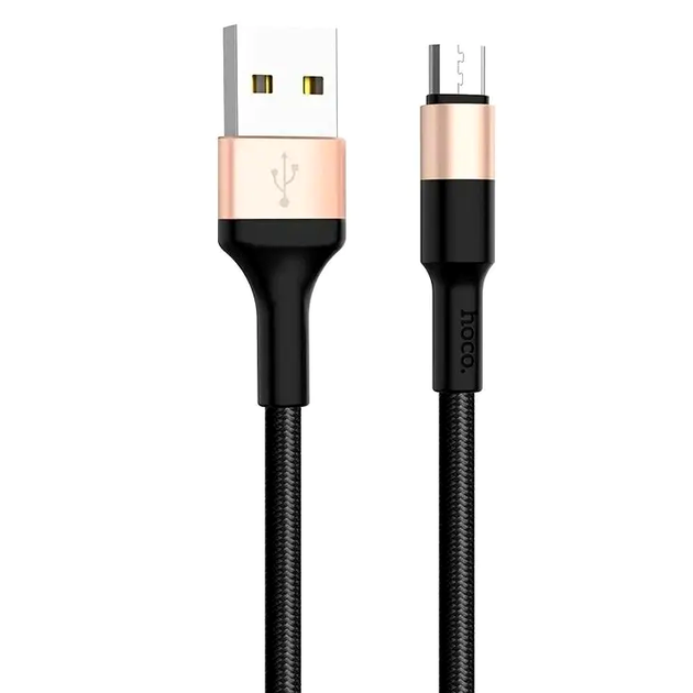 Кабель Hoco X26 Micro USB для быстрой зарядки и передачи данных черный с золотым 1 метр 2A - Фото 3 Кабель Hoco X26 Micro USB для быстрой зарядки и передачи данных черный с золотым 1 метр 2A - изображение 3