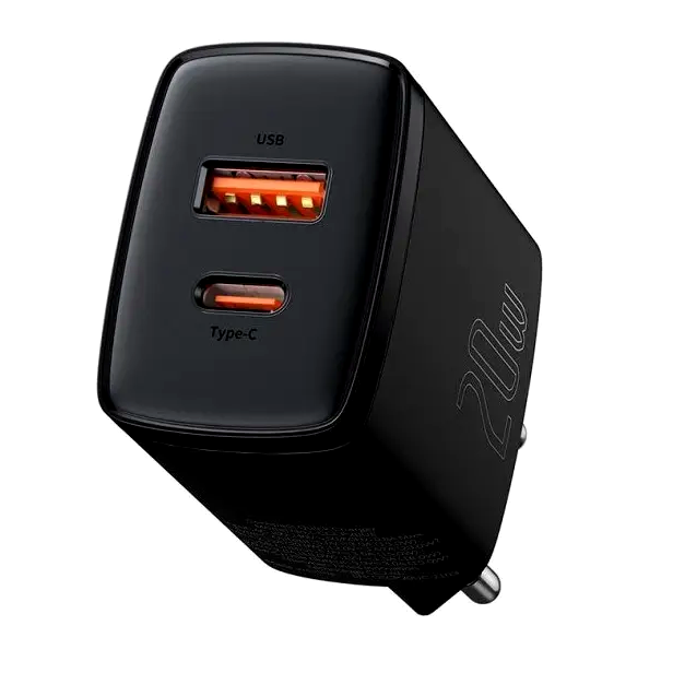 Сетевое зарядное устройство Baseus Compact Quick Charger 20W USB Type-C и USB Type-A для быстрой зарядки смартфонов и планшетов - изображение 2