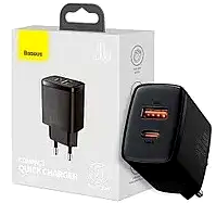 Сетевое зарядное устройство Baseus Compact Quick Charger 20W USB Type-C и USB Type-A для быстрой зарядки смартфонов и планшетов - изображение 5