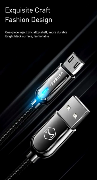 Кабель McDodo Micro USB 1м для быстрой зарядки и защиты аккумулятора с автоотключением и индикатором состояния - Фото 3 Кабель McDodo Micro USB 1м для быстрой зарядки и защиты аккумулятора с автоотключением и индикатором состояния - изображение 3