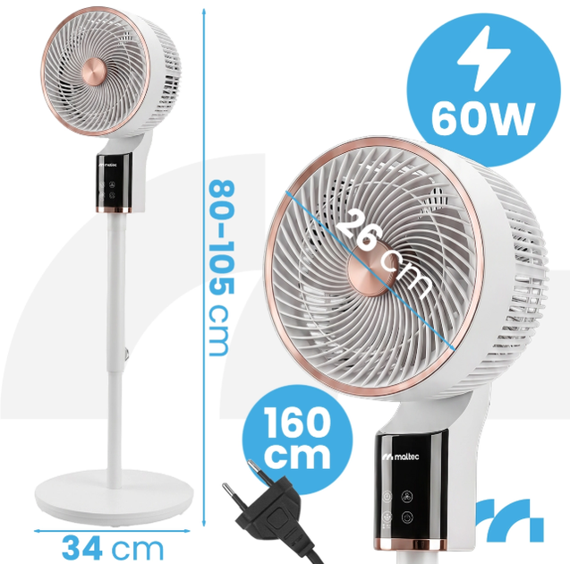 Вентилятор підлоговий MalTec Airly3000WH-PRO 60 Вт з 3D осциляцією пультами таймером та ароматерапією 114856 - Фото 4 Вентилятор підлоговий MalTec Airly3000WH-PRO 60 Вт з 3D осциляцією пультами таймером та ароматерапією 114856 - изображение 4