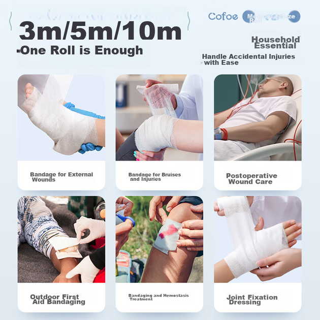 Рулон медицинской марли Cofoe 80 см * 10 м, марлевая подушечка большого размера, обезжиренная повязка из чистого хлопка для перевязки ран. - изображение 5
