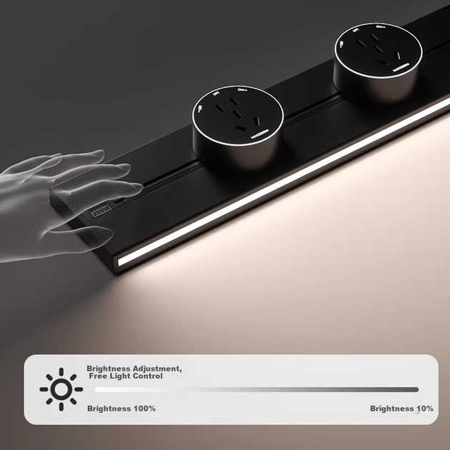 Розетка для трекового світильника AUX з USB-сенсором, рухомий поворотний вимикач для накладного монтажу без свердління, 500 мм + 4 розетки на п'ять отворів, сірий - Фото 4 Розетка для трекового світильника AUX з USB-сенсором, рухомий поворотний вимикач для накладного монтажу без свердління, 500 мм + 4 розетки на п'ять отворів, сірий - зображення 4
