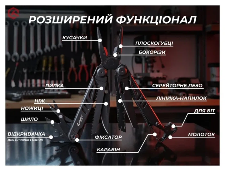Мультитул Ganzo G305B, (18.2 см) 17 функцій, чорний + біти та чохол (FNR_G305B) - изображение 5