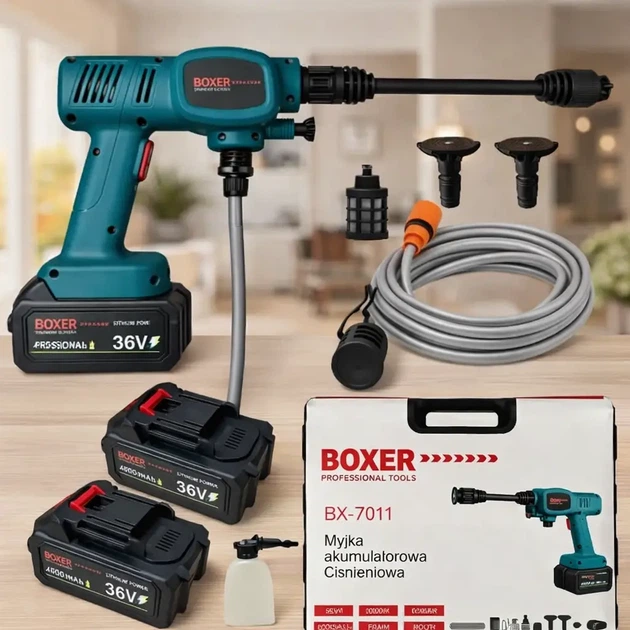 Аккумуляторная мойка высокого давления Boxer BX7011 36 В 2 аккумулятора 4 А ч 60 бар 180 л ч бесщеточная для автомобиля и дома - изображение 5