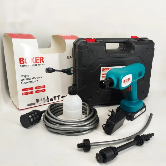 Аккумуляторная мойка высокого давления Boxer BX3219 24 В 550 Вт с двумя аккумуляторами пеногенератором для автомобиля и дома - изображение 6