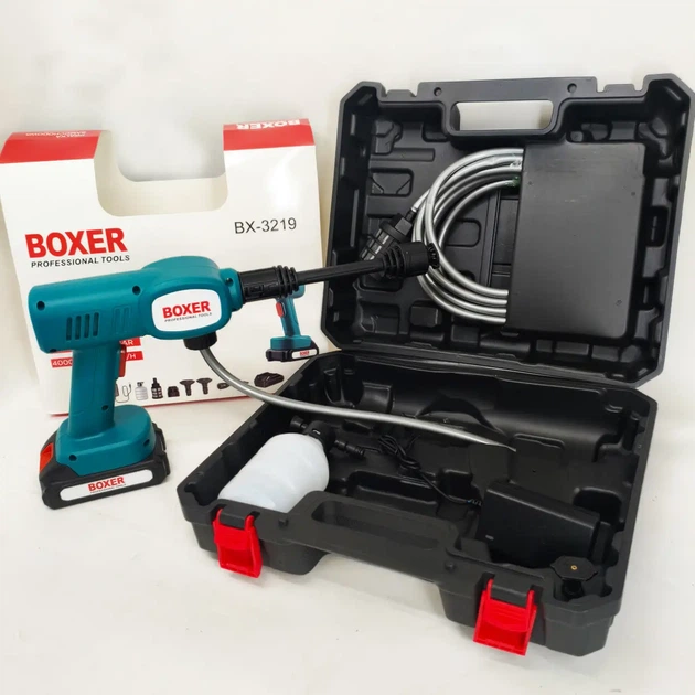 Аккумуляторная мойка высокого давления Boxer BX3219 24 В 550 Вт с двумя аккумуляторами пеногенератором для автомобиля и дома - изображение 10