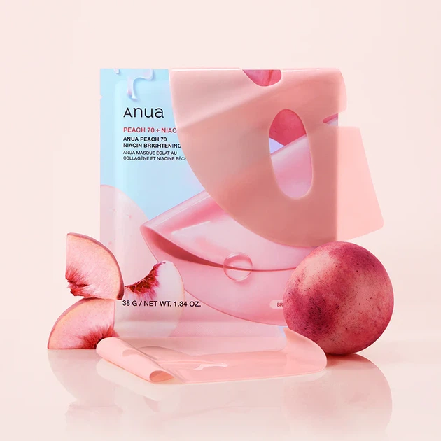 Осветляющая маска для лица Anua Peach 70 Niacin Brightening Collagen Mask с коллагеном, 38 г x 4шт 8809640737237 - Фото 3 Осветляющая маска для лица Anua Peach 70 Niacin Brightening Collagen Mask с коллагеном, 38 г x 4шт 8809640737237 - изображение 3