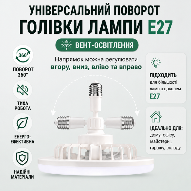 Потолочная светодиодная LED лампа вентилятор в цоколь патрон с пультом управления светильник люстра вентилятор на потолок со свето - изображение 3