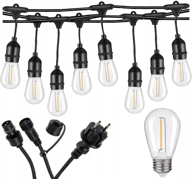 Садовая гирлянда 10 м с 10 LED-лампами E27 теплого белого света IP44 черная - Фото 5 Садовая гирлянда 10 м с 10 LED-лампами E27 теплого белого света IP44 черная - изображение 5
