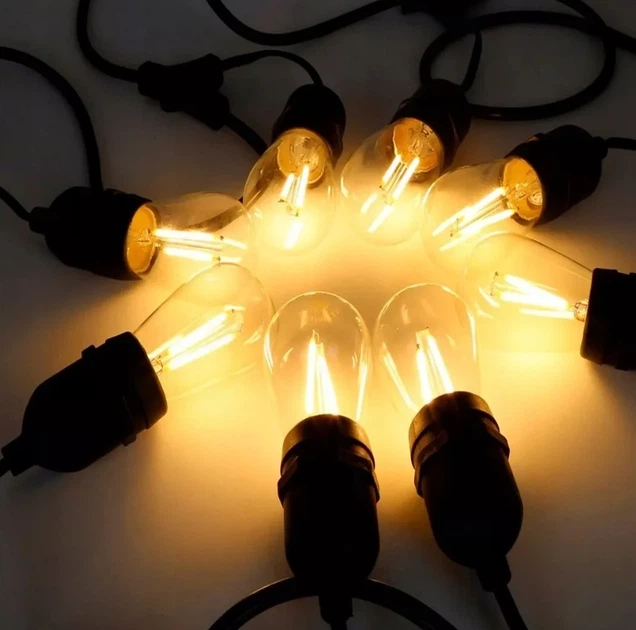 Садовая гирлянда 10 м с 10 LED-лампами E27 теплого белого света IP44 черная - Фото 10 Садовая гирлянда 10 м с 10 LED-лампами E27 теплого белого света IP44 черная - изображение 10