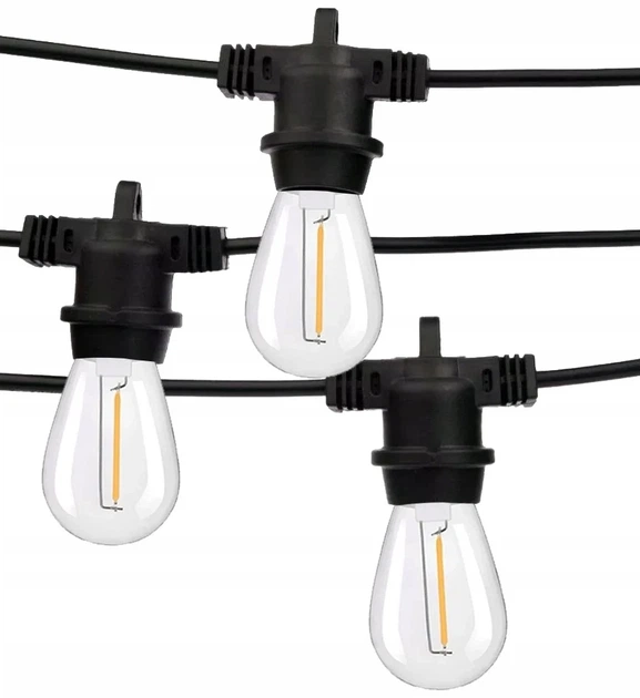 Садовая гирлянда LED E27 5 ламп 5 м черный пластик теплый белый - Фото 2 Садовая гирлянда LED E27 5 ламп 5 м черный пластик теплый белый - изображение 2