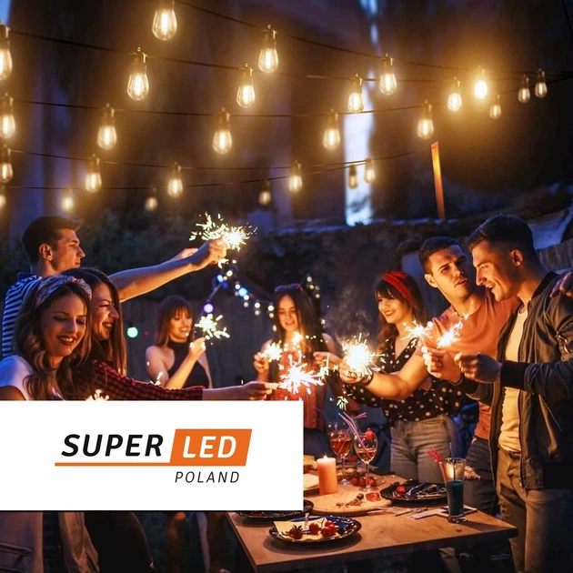 Садовая гирлянда LED E27 5 ламп 5 м черный пластик теплый белый - Фото 10 Садовая гирлянда LED E27 5 ламп 5 м черный пластик теплый белый - изображение 10
