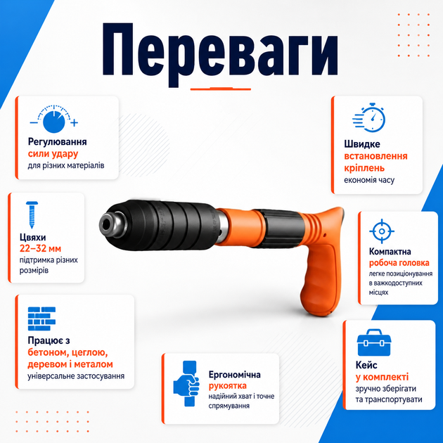 Пистолет для гвоздей 22–32 мм с регулировкой силы удара и кейсом, монтажный нейлер для бетона, кирпича, дерева и металла, ручной инструмент для быстрого установки крепежей - изображение 2
