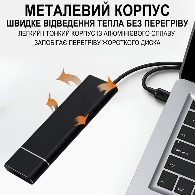 Зовнішня кишеня для дисків M.2 SSD NVMe та NGFF SATA 2280/2230/2242/2260 Addap EHDC-03, зовнішній кейс USB-A - Type-C, 10 Гбіт/с - изображение 5