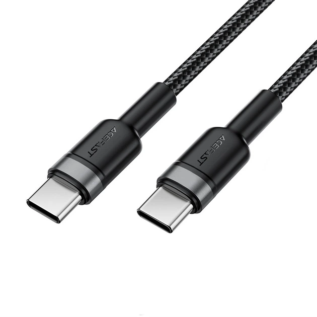 Кабель ACEFAST C22-03, Type-C to Type-C, 60W, 3A, 1.2m, Nylon Braid, Aluminum Alloy + TPE connectors, Black - Фото 2 Кабель ACEFAST C22-03, Type-C to Type-C, 60W, 3A, 1.2m, Nylon Braid, Aluminum Alloy + TPE connectors, Black - изображение 2