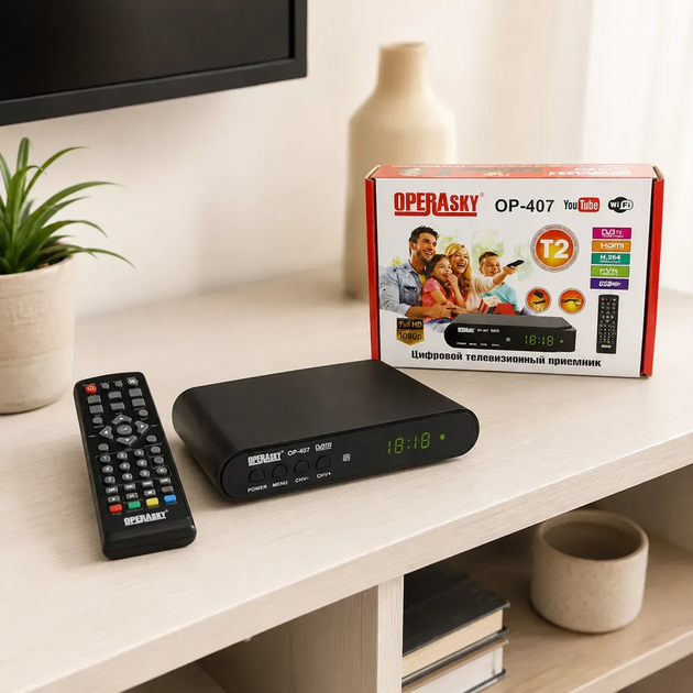 Цифровой тюнер Operasky OP-407 Full HD 1080p эфирный DVB-T2 ресивер Full HD с Wi-Fi и USB приставка с LED-дисплеем - Фото 4 Цифровой тюнер Operasky OP-407 Full HD 1080p эфирный DVB-T2 ресивер Full HD с Wi-Fi и USB приставка с LED-дисплеем - изображение 4