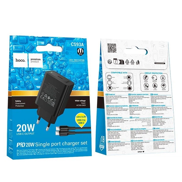Сетевое зарядное устройство HOCO CS93A Leader Single Port PD 20W Type-C + кабель Type-C to Type-C 1m Black - изображение 2