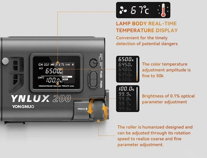 Профессиональный портативный видеосвет Yongnuo YNLUX200 200 Вт Bi-Color 2700K-6500K Bowens (LMC.CP.343) - изображение 4