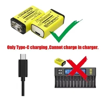 Аккумулятор Крона LiitoKala USB-9V 1100mAh 9В Li-ion зарядка от USB Type-C - изображение 3