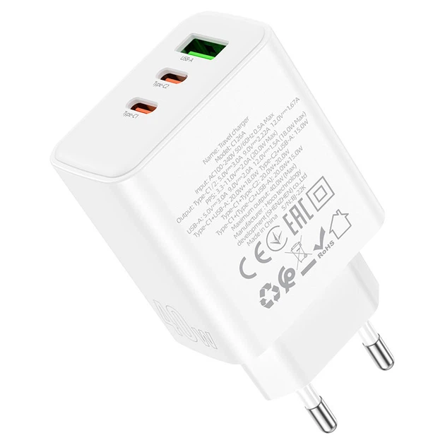 Мережевий зарядний пристрій HOCO C126A Pure power three-port 40W White - изображение 4