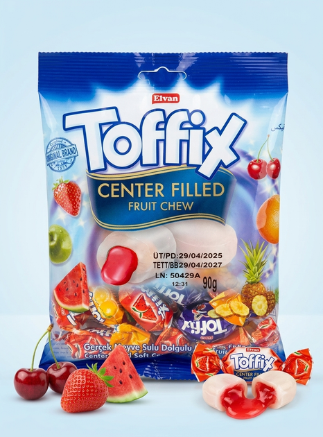 Жевательные конфеты Elvan Toffix мікс 90 г - Фото 1 Жевательные конфеты Elvan Toffix мікс 90 г - изображение 1