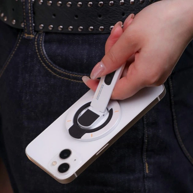 Магнітний тримач MagSafe 2в1 для телефону з подвійним магнітом, кільце-тримач, складана підставка, пластиковий, сірий - Фото 4 Магнітний тримач MagSafe 2в1 для телефону з подвійним магнітом, кільце-тримач, складана підставка, пластиковий, сірий - зображення 4
