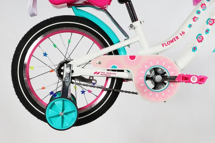 Детский велосипед ST 16" Formula Kid Flower Premium BH 2026 для девочки белый с розовым и бирюзовым (OPS-FRK-16-243) - изображение 4