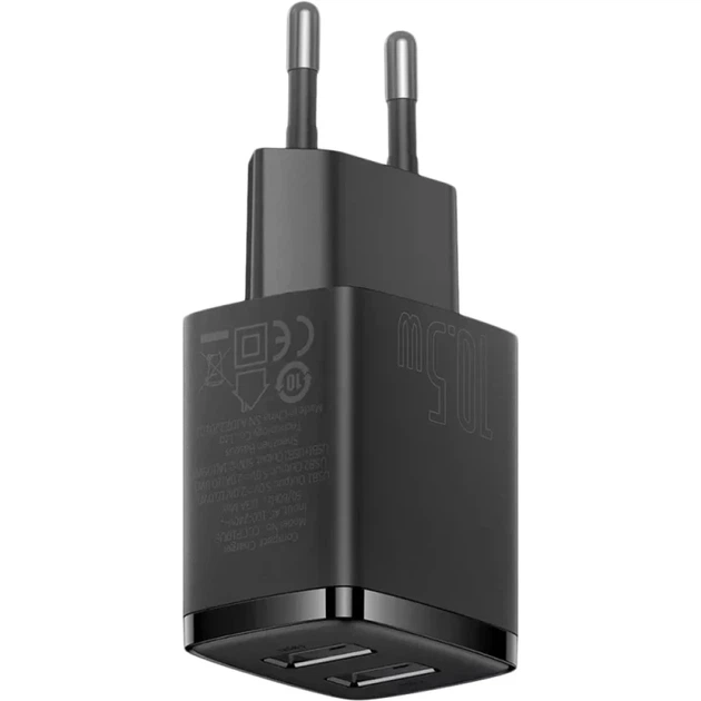 Мережевий зарядний пристрій Baseus Compact Charger 2U 10.5W EU Black - зображення 5